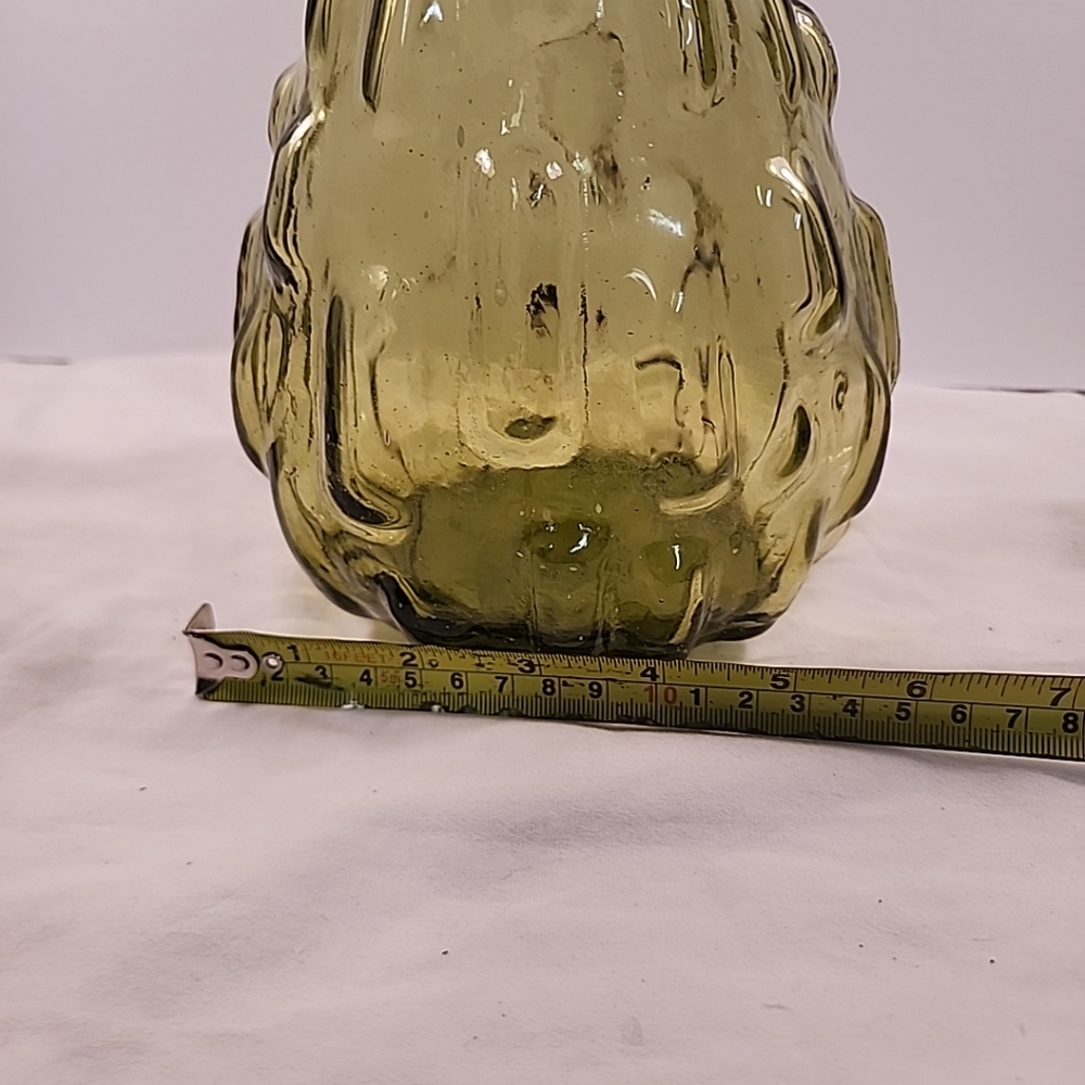 Vtg Empoli Glass Olive Green Genie Bottle Block Brick MCM 15” Italy NO STOPPER - Picture 10 of 13